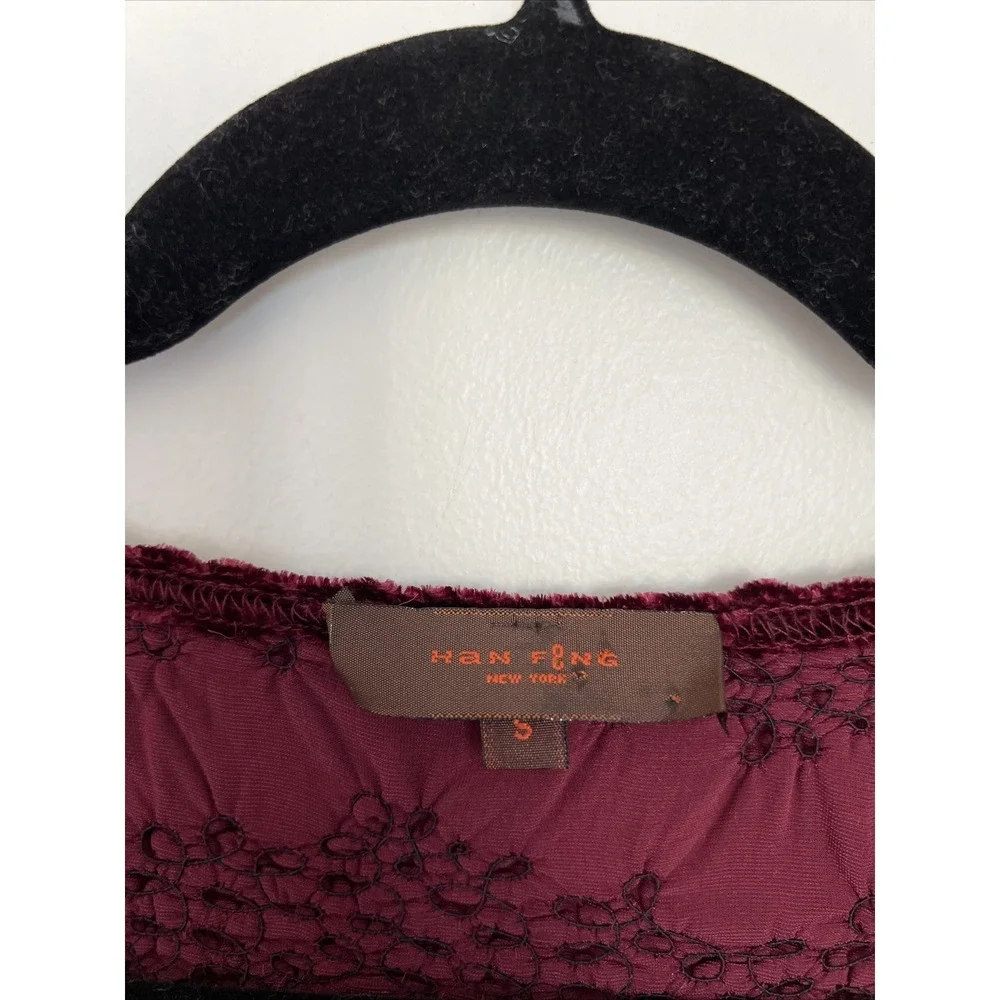 Han Feng Designer Size Small Crinkle Crush Velvet Stretch Long Sleeve Blouse Top